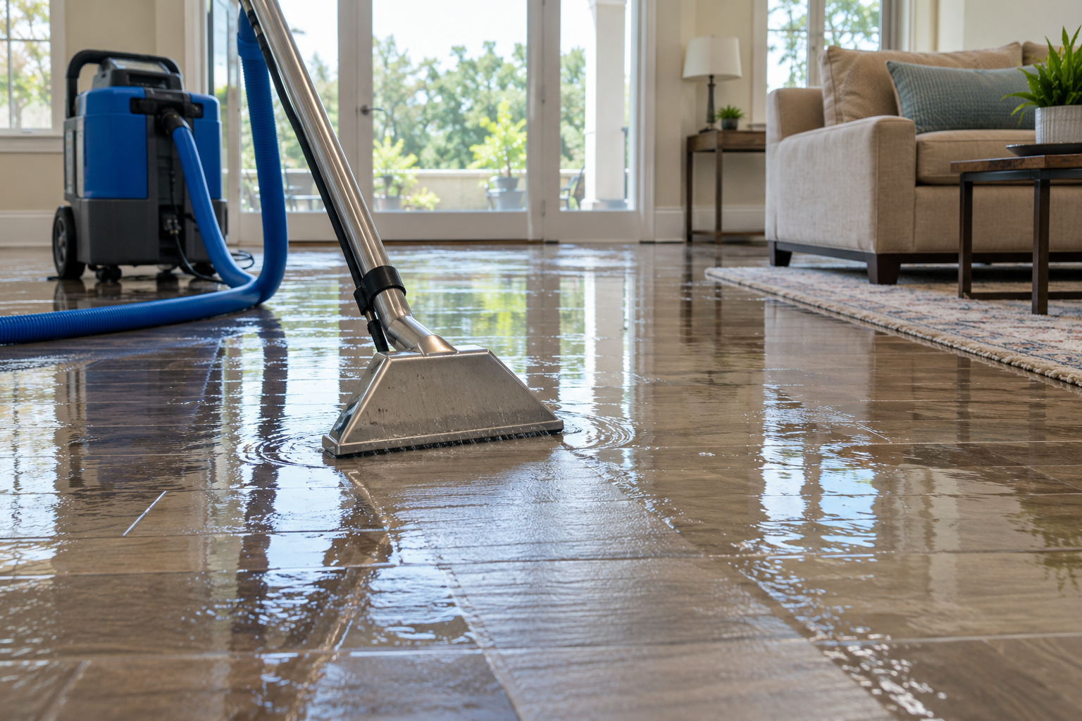 Illustration of a water extraction wand removing water from a floor