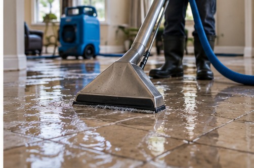 Water extraction equipment drying a flooded room